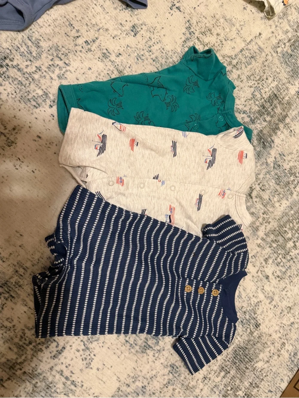 Carter's Teal, Light Gray, and Navy Baby shortsuit Set